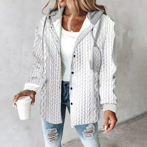 Womens Jackets Winter Plaid Sherpa Lined Fluffy Coat Puffy Classic Loose Button Down Outerwear White XL