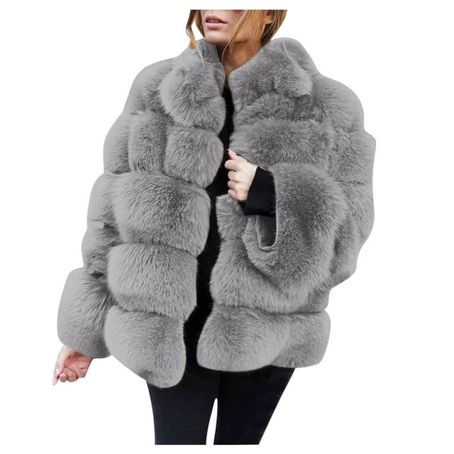 Womens Jackets Women Plus Size Short Faux Coat Warm Furry FauxLong ...