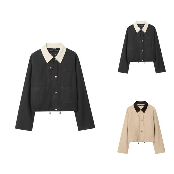 Womens Jackets Women's Outerwear Women's Autumn And Winter Retro Workwear Style Lapel Contrasting Splicing Short Jacket