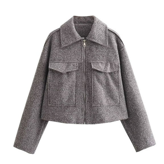 Womens Jackets Women's Outerwear Womens Casual Jackets Zip Up Jacket Solid Pocket Coat Stand Short Sports Zipper Outwear