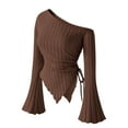 thumbnail image 1 of Womens Brushed Solid Irregular Blouses One-Shoulder Long Sleeve Tops Adjustable Lace-Up Sweatshirt Knitted Stripe Sweater Sweatshirt Fall Winter Outfits Y2K Clothes, 1 of 4
