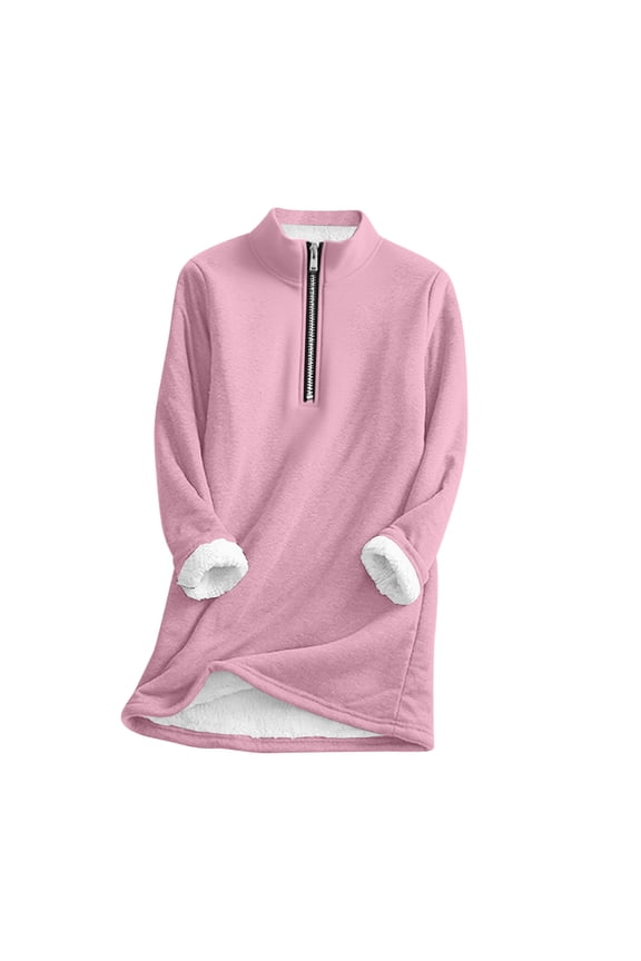 Womens Polar Soft Fleece Long Sweatshirt Ultra Soft Textured Pullover Sweater Blouses Quarter Zip Collared Shirts Long Sleeve Lounge Warm Blouse