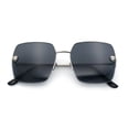 thumbnail image 1 of Womens Jaguar Head Stud Half Rim Metal Rim Oversized Rectangle Sunglasses Silver - Black, 1 of 8