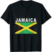 Womens Jamaica Artistic Flag Design V-Neck T-Shirt Black S