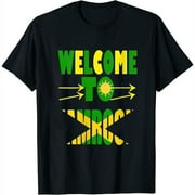 Womens Jamaican Flag In Jamrock, Welcome To Jamrock/Jamaica V-Neck T-Shirt Black Small