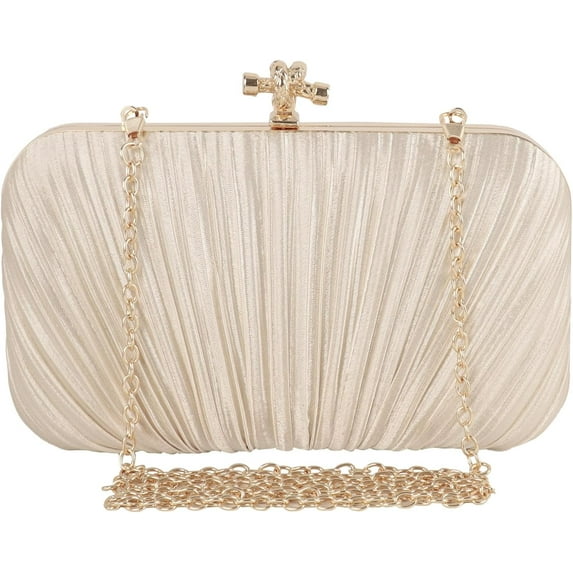 Womens Jane Satin Pleated Clutch Evening Bag Crossbody Bag Purse with Pearl Chain for Bridal Wedding Party Prom