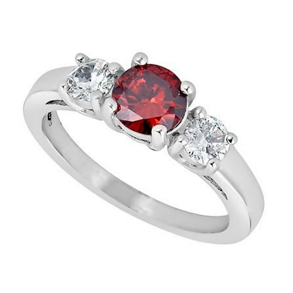 Womens January Birthstone Ring Red Cubic Zirconia 316L Stainless Steel Band Fantasy Forge Jewelry