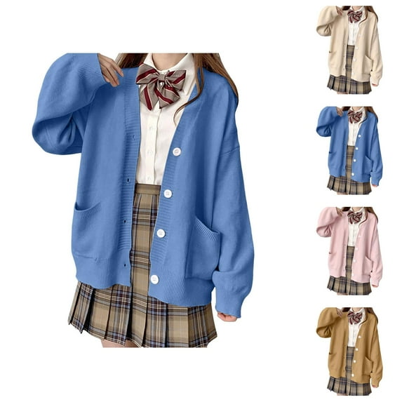Womens Japanese Cute Knitted Cardigan Sweater Long Sleeve Button Down School Jacket Cardigan Sweaters for Women