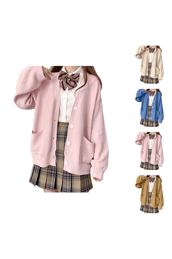 Womens Japanese Cute Knitted Cardigan Sweater Long Sleeve Button Down School Jacket Cardigan Sweaters for Women