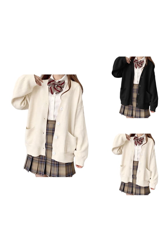 Womens Japanese Cute Knitted Cardigan Sweater Long Sleeve Button Down School Jacket Cardigan Sweaters for Women