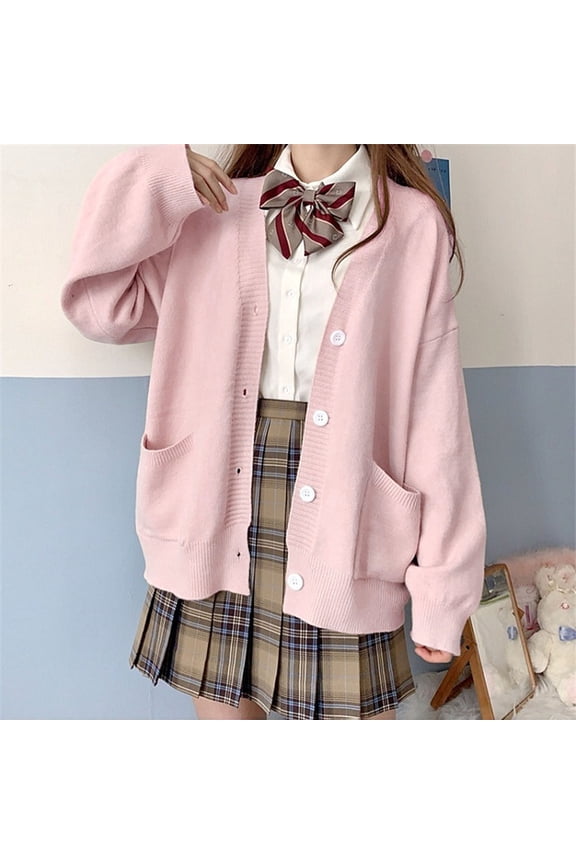 Womens Japanese Cute Knitted Cardigan Sweater Long Sleeve Button Down School Jacket Braid Front Cardigan Animal Print Kimono Long Cardigans for Women Knit Open Knit Tops for Women Long Wrap Winter