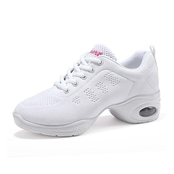 Womens Jazz Shoes Lace-up Sneakers Breathable Mesh Modern Dance Shoes Breathable Air Cushion Split-Sole Outdoor Dancing Shoes Platform Sneakers for Jazz Zumba Ballet Folk white 34