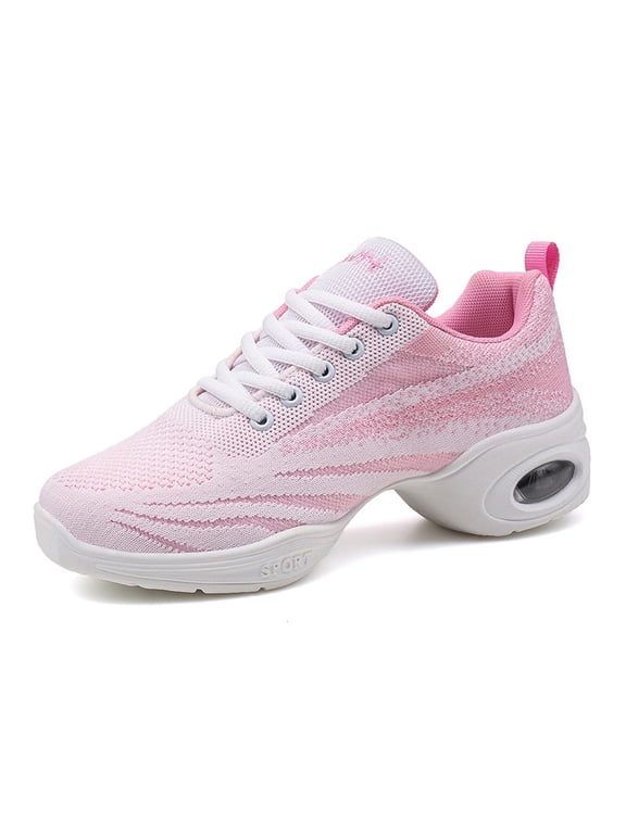 Womens Jazz Shoes Lace-up Sneakers Breathable Mesh Modern Dance Shoes Breathable Air Cushion Split-Sole Outdoor Dancing Shoes Platform Sneakers for Jazz Zumba Ballet Folk Pink 41