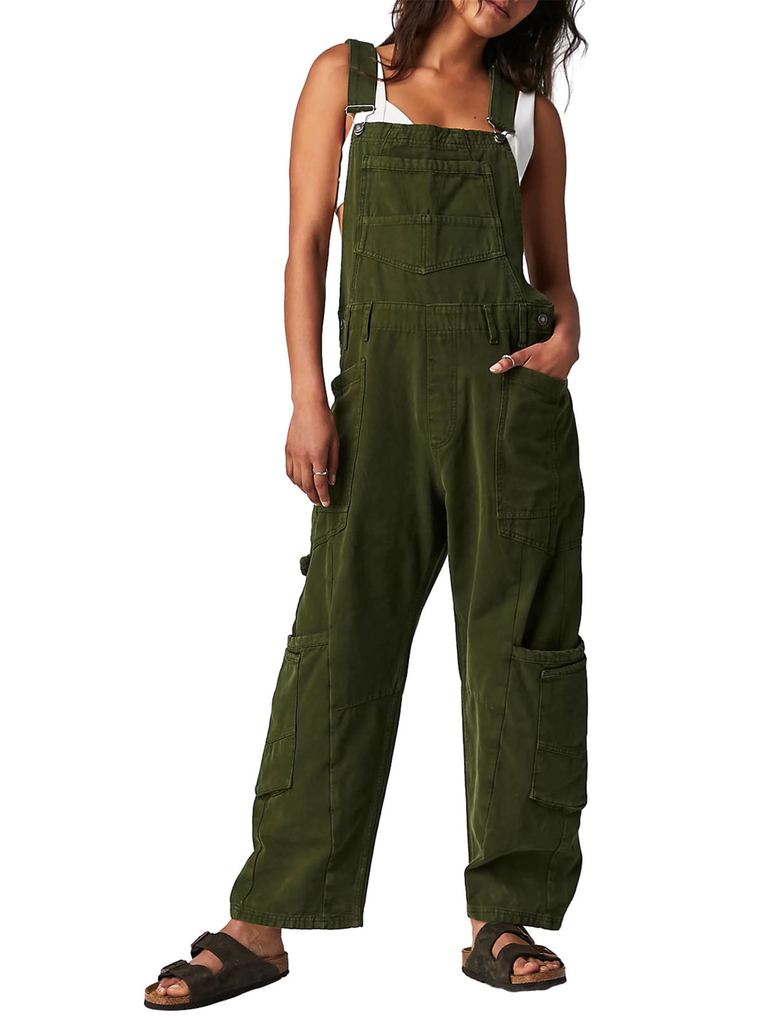 Womens Jean Bib Overalls Adjustable Casual One Piece Jumpsuits Revolt Juniors Stretch Wide Leg