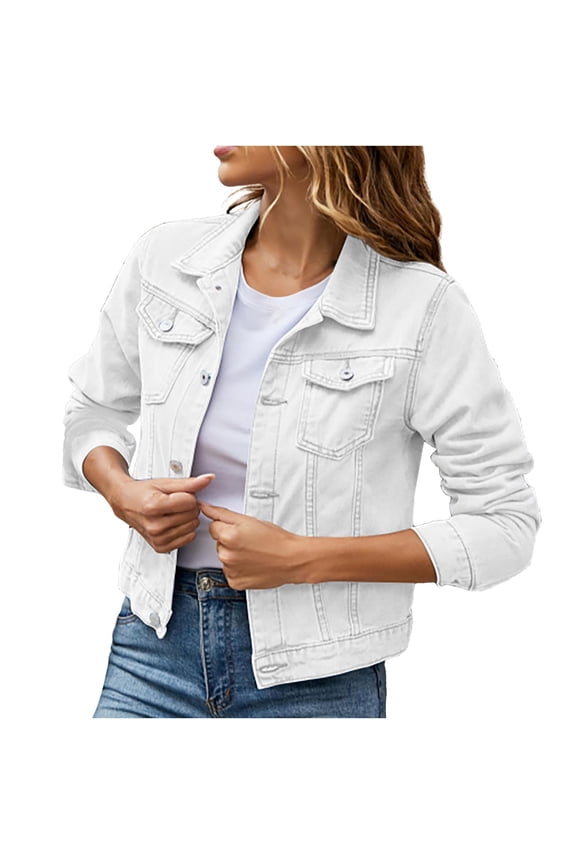 Womens Jean Jacket 2025 Basic Trendy Long Sleeve Denim Jackets Button Down Slim Fit Shacket Jacket With Pockets