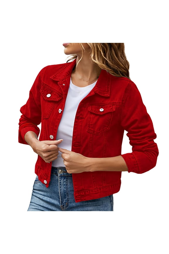 Womens Jean Jacket 2025 Basic Trendy Long Sleeve Denim Jackets Button Down Slim Fit Shacket Jacket With Pockets