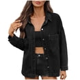 thumbnail image 1 of Womens Jean Jacket Denim Long Sleeve Oversized Button Down Shirts Trendy Coat Fall Fashion Winter Clothes Outfit, 1 of 6