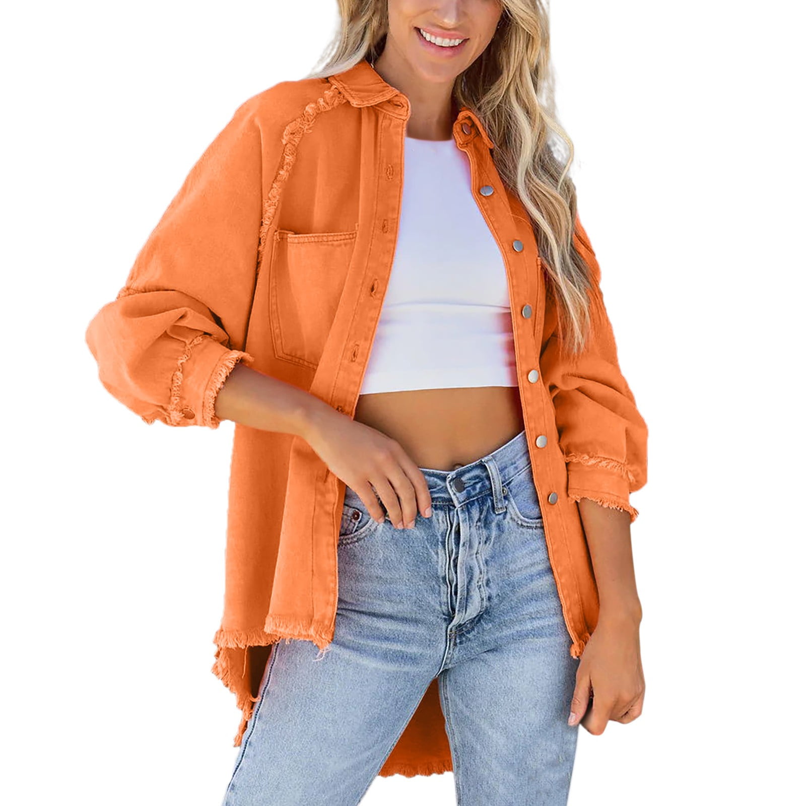 Womens Jean Jacket Plus Size Jean Jacket Solid Color Orange Jean Jackets for Women Walmart