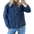 thumbnail image 1 of Womens Jean Jacket Tie Front Denim Shacket Tops Fall Fashion Long Sleeve Shirts Coat with Pockets, 1 of 5