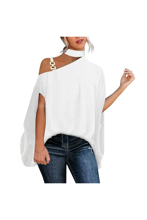 Womens Jean Shirt Short Sleeve V Neck Tops for Women Women Casual Solid Halter Neck Button Strap Cold Shoulder Irregular Short Sleeves Womens Embroide Sweat Shirts Womens plus Size Turtleneck Shirts