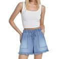 thumbnail image 1 of PAOLA RIBONI Womens Jean Shorts, Elastic Waist Drawstring Comfy Frayed Raw Hem, Casual Baggy Trendy Denim Shorts, 1 of 9