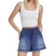 thumbnail image 1 of PAOLA RIBONI Womens Jean Shorts, Elastic Waist Drawstring Comfy Frayed Raw Hem, Casual Baggy Trendy Denim Shorts, 1 of 9