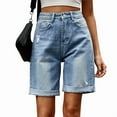 thumbnail image 1 of Womens Jean Shorts Knee Length Trendy Y2k High Waisted Wide Leg Casual Summer Shorts with Pockets Light Blue S, 1 of 8