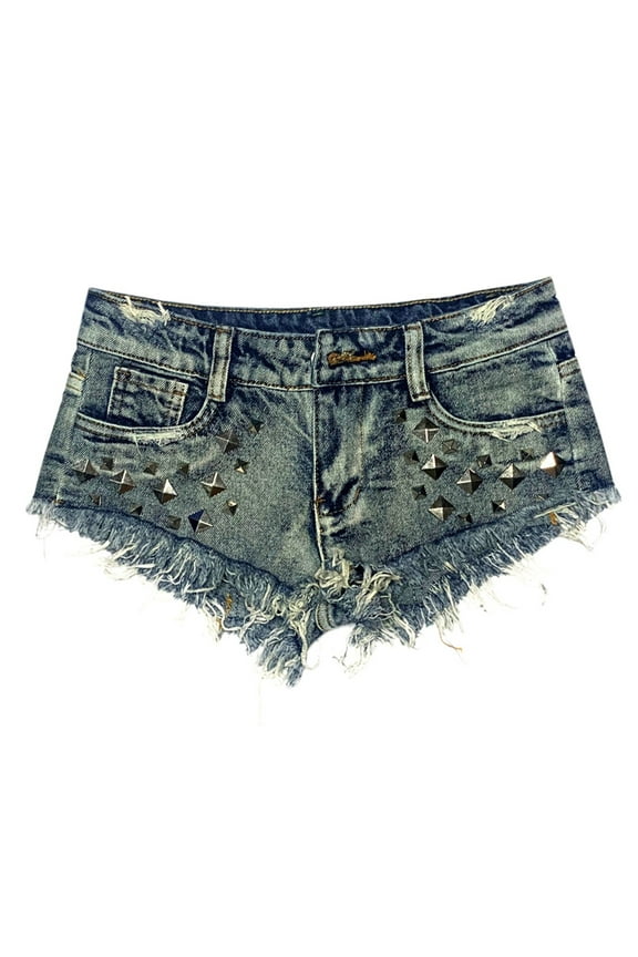 Womens Jean Shorts Low Rise Ultra Short Denim Shorts Ultra Low Waisted Hot Pants With Edges And Holes Washed With Water