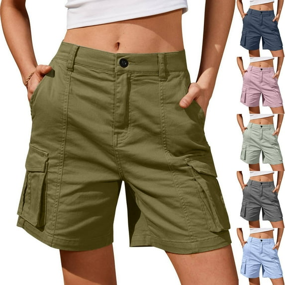 Womens Jean Shorts,Shorts For Women Cargo Shorts Knee Length 6 Pockets Elastic Waist Long Shorts For Summer Casual,Running Shorts for Women(Size:S)