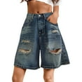 thumbnail image 1 of Womens Jean Shorts Streetwear Ripped Jorts Mid Low Waisted Bermuda Shorts Hop Denim Shorts Loose Plus Size Jeans For Women Dark Blue XXL, 1 of 5
