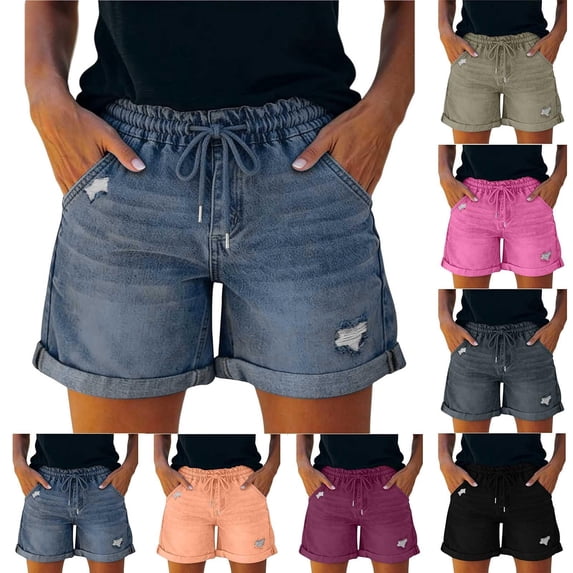 Womens Jean Shorts Stretchy High Waisted Ripped Denim Shorts with Pockets Trendy Distressed Cut Off Shorts by Yigetop Orange XL