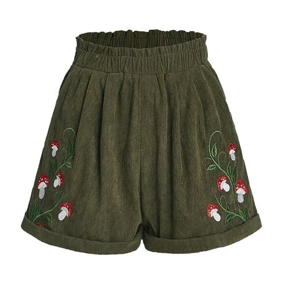Womens Jean Shorts,Women's Embroidery Corduroy Shorts Waist Elastic Waist Straight Leg Casual Shorts,Running Shorts for Women(Size:XL)