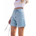 thumbnail image 1 of Womens Jean Shorts for Denim Casual Summer Mid Waist Frayed Stretchy Ripped Blue & White XS, 1 of 8