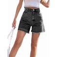 thumbnail image 1 of Womens Jean Shorts for Denim Casual Summer Mid Waist Frayed Stretchy Ripped Dark Gray L, 1 of 8
