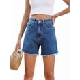 thumbnail image 1 of Womens Jean Shorts for Denim Casual Summer Mid Waist Frayed Stretchy Ripped L, 1 of 8