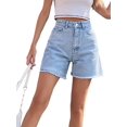 thumbnail image 1 of Womens Jean Shorts for Denim Casual Summer Mid Waist Frayed Stretchy Ripped Light Blue S, 1 of 8