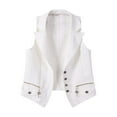 thumbnail image 1 of Womens Jean Vest Plus Size Steampunk Sleeveless Collared Shirts Denim Jacket Streetwear Going Out Fashion Coat White, L, 1 of 4
