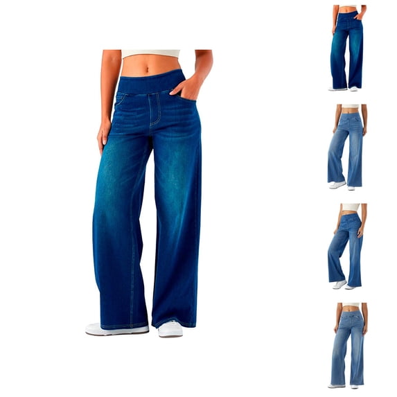 Women Jeans 2026 Fashion Straight Leg Stretchy High Waisted Wide Leg Loose Fit Denim Pants with Pockets