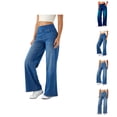thumbnail image 1 of Womens Jeans 2026 Fashion Straight Leg Wide Leg Loose Fit Stretchy High Waisted Denim Pants with Pockets, 1 of 4
