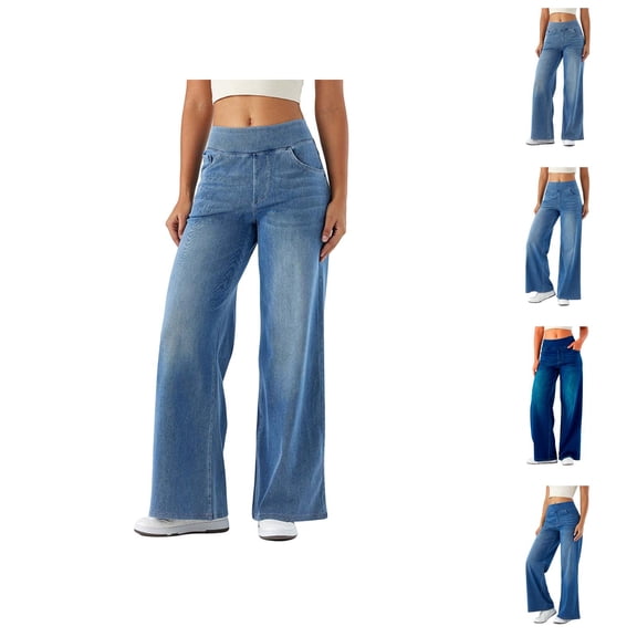 Womens Jeans 2026 Trendy Loose Fit Stretchy Straight Leg Wide Leg High Waisted Denim Pants with Pockets