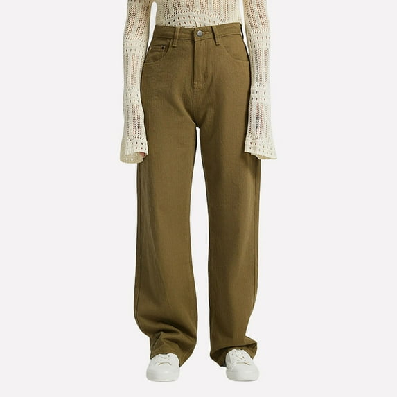 Womens Jeans Baggy Stretchy High Waisted Denim Wide Leg Trouser Pants Trendy Solid Color Loose Jean Green S