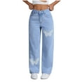 thumbnail image 1 of Womens Jeans Bowknot High Waisted Denim Pants Straight Leg Y2K Casual Baggy Trousers, 1 of 7