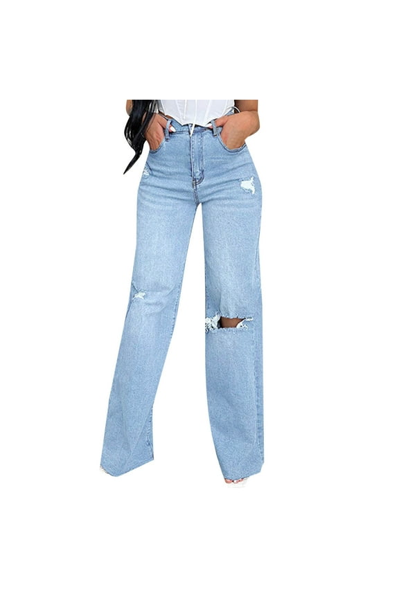 Womens Jeans Clearance Gradient Denim for Women High Rise Baggy Style Capri Jeans Slim Fit Jean Skirt Capris for Women with Pockets Blue, L