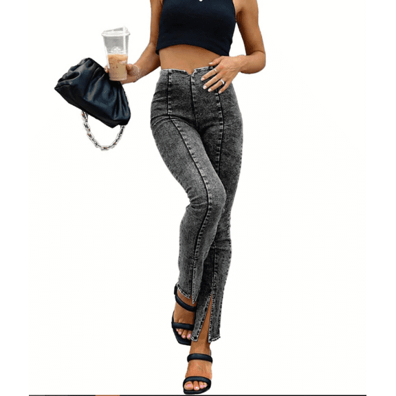 Womens Jeans Elastic High Waist Stretch Jeans for Women Curvy Slit Hem