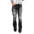 thumbnail image 1 of Womens Jeans High Rise Washed Button Ripped Flared Denim Trousers Pants for Women Black XL, 1 of 7