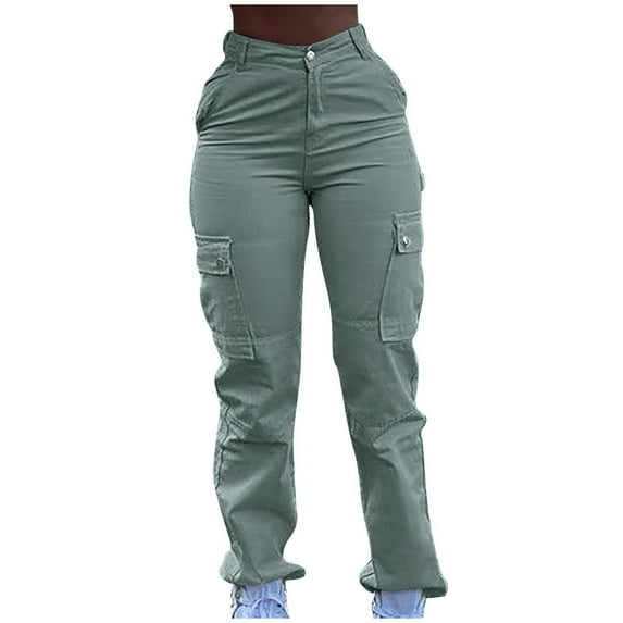 Womens Jeans High Waisted Cargo Pants for Women Baggy Straight Wide Leg Pants with Pockets Streetwear Jeans S-25 Green M