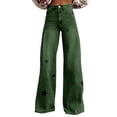 thumbnail image 1 of Womens Jeans High Waisted, Comdrip Women's Spring Autumn Flower Print Casual Wide Leg Pants Jeans Women Green M, 1 of 8