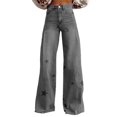 thumbnail image 1 of Womens Jeans High Waisted, Comdrip Women's Spring Autumn Flower Print Casual Wide Leg Pants Jeans Women Grey 3XL, 1 of 8