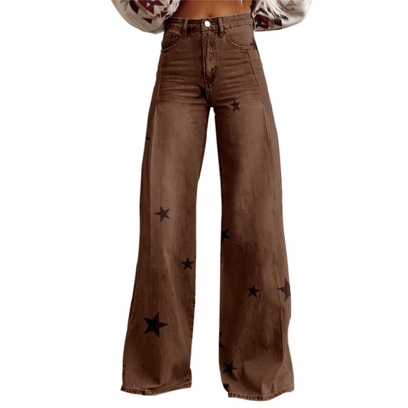 Womens Jeans High Waisted, Comdrip Women's Spring Autumn Flower Print Casual Wide Leg Pants Jeans Women Khaki 3XL