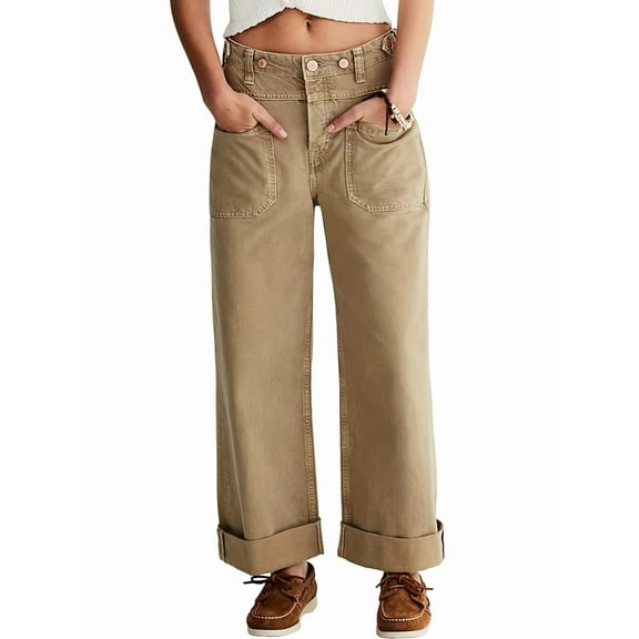 Womens Jeans High Waisted Straight Leg Baggy Boyfriend Jeans for Women Trendy 2025 Cargo Pants Khaki S